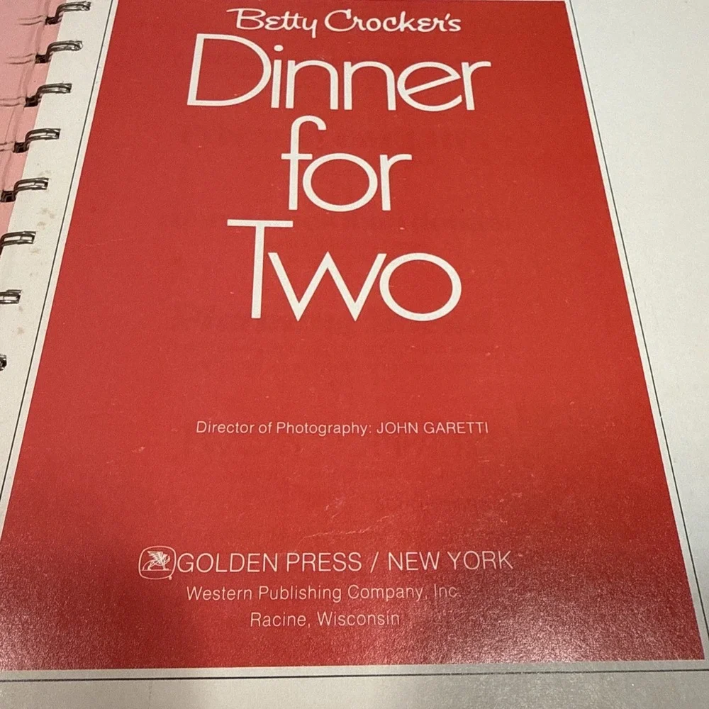 VTG 1973 Betty Crocker Dinner For Two Cookbook‎ Spiral Bound Golden Press 70's